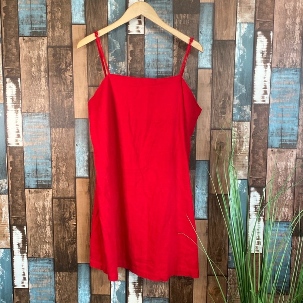 A new day red rayon & linen summer dress